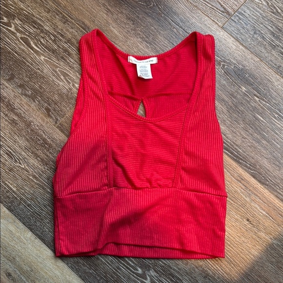 Caution To The Wind Tops - Red Ribbed Crop Top
